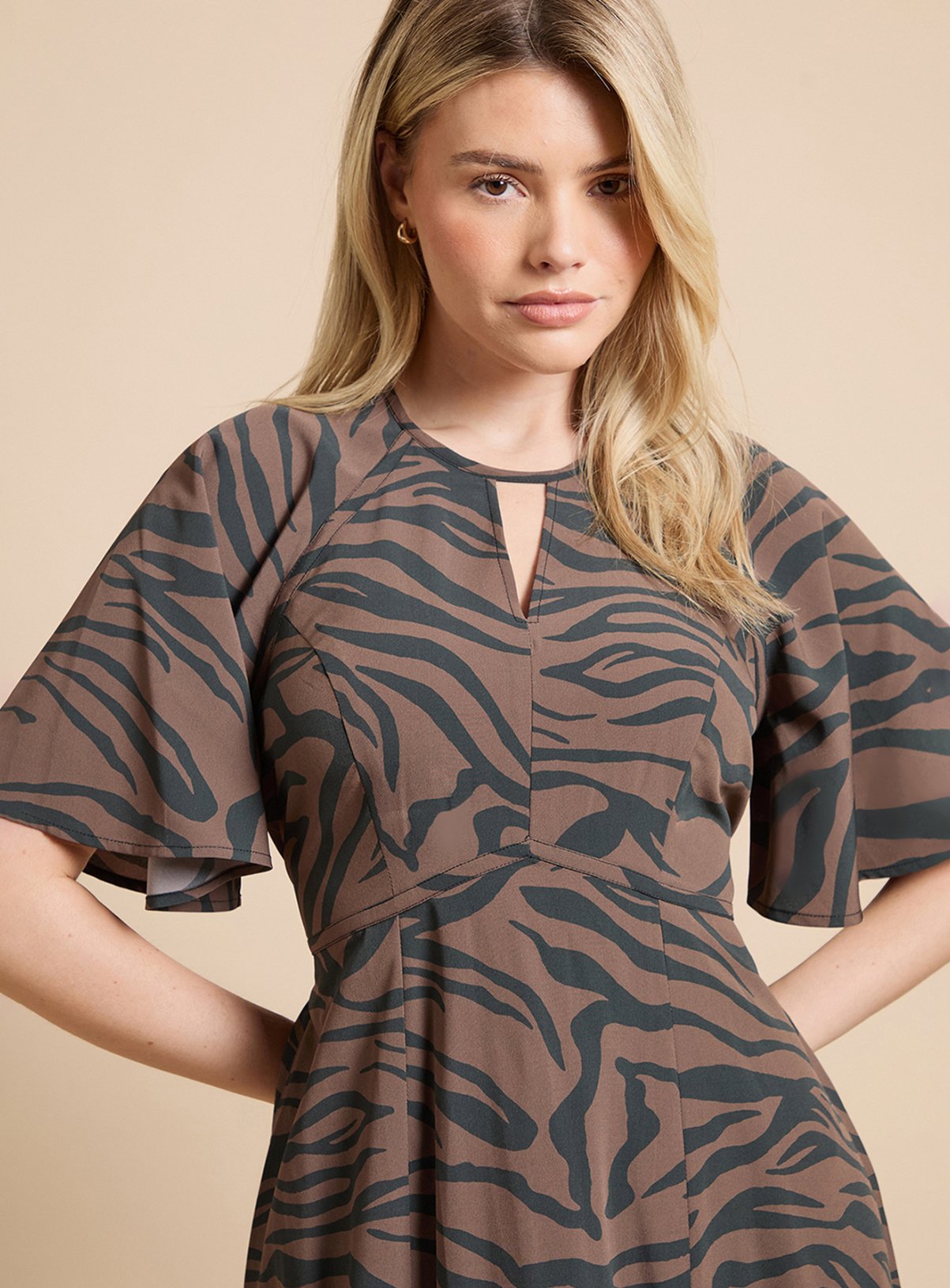 DOROTHY PERKINS Zebra Lace Insert Keyhole Angel Sleeve Midi Dress 18 - Image 4 thumbnail